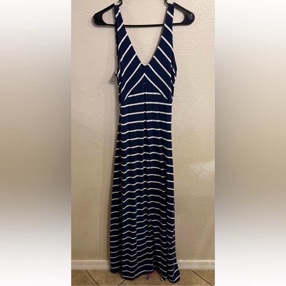 Charlotte Russe Small Striped Navy Blue Maxi Dress